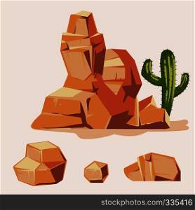 Set of desert rocks. Cartoon isometric 3d flat style. Set of different boulders. Vector illustration. Set of desert rocks. Cartoon isometric 3d flat style. Set of different boulders