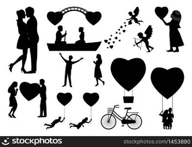 set of design element for valentine's day with people in black silouette,vector illustration