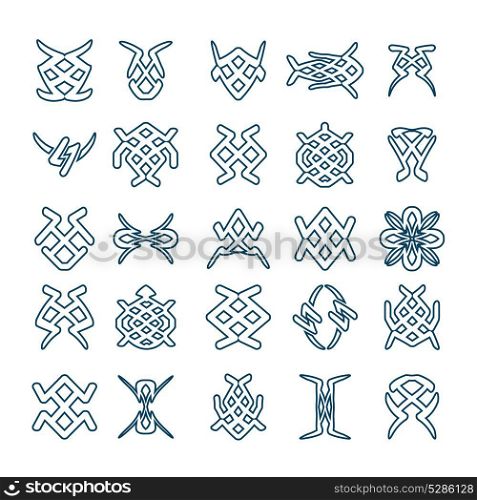 Set of design geometric fancy abstract shapes characters for tattoo, prints or logos