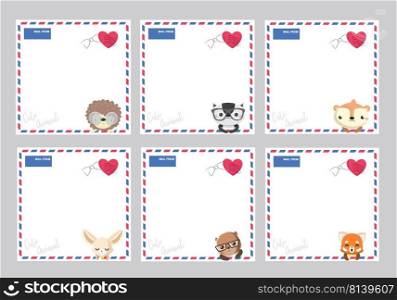 Set of design paper note with cute animal.Vector illustration template  . Set of design paper note with cute animal.