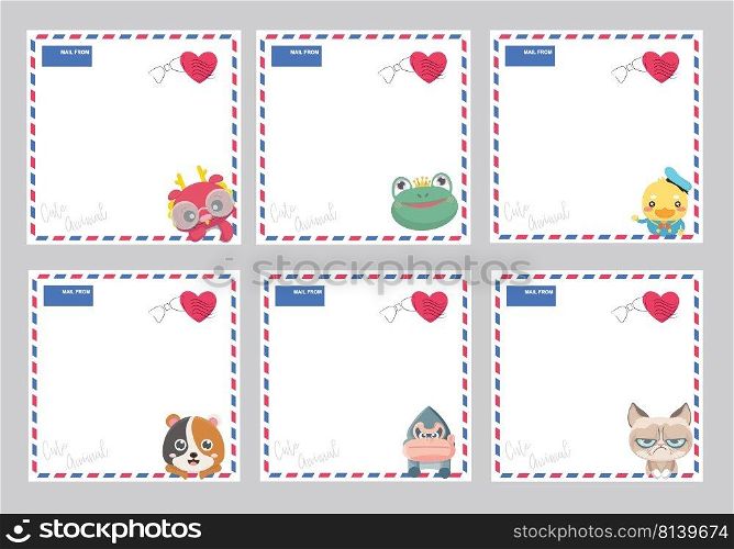 Set of design paper note with cute animal.Vector illustration template  . Set of design paper note with cute animal.