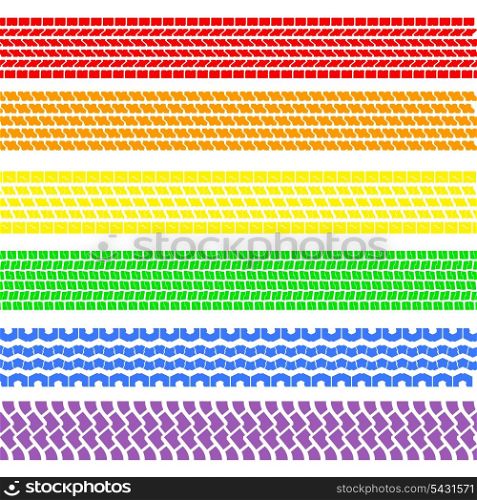 Set of detailed tire prints , a rainbow, vector illustration