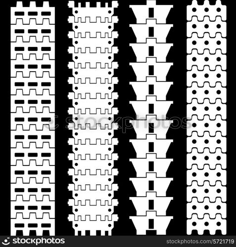 Set of detailed trace track tractor prints, vector illustration