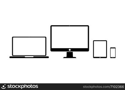 Set of devices on white background. Computer laptop tablet and smartphone with empty screens. Mock up. EPS 10. Set of devices on white background. Computer laptop tablet and smartphone with empty screens. Mock up.