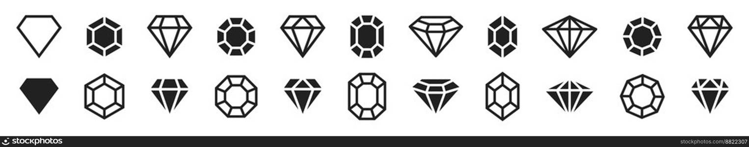 Set of diamond. Jewelery icon set. Crystal icons collection. Diamonds symbol collection. 