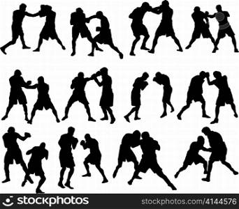 Set of different boxing silhouettes. Vector illustration.