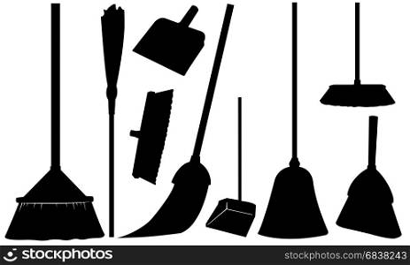 set of different brooms isolated on white