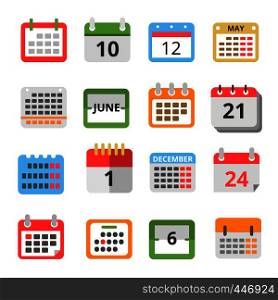 Set of different calendars in flat style. Vector pictures set of calendar with month day and week illustration. Set of different calendars in flat style. Vector pictures set