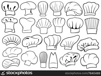 Set of different chef hats isolated on white