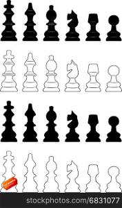Set of different chess pieces isolated on white