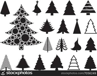 Set of different Christmas trees isolated on white