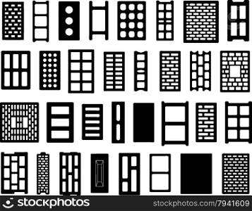 Set of different clay and concrete bricks isolated on white