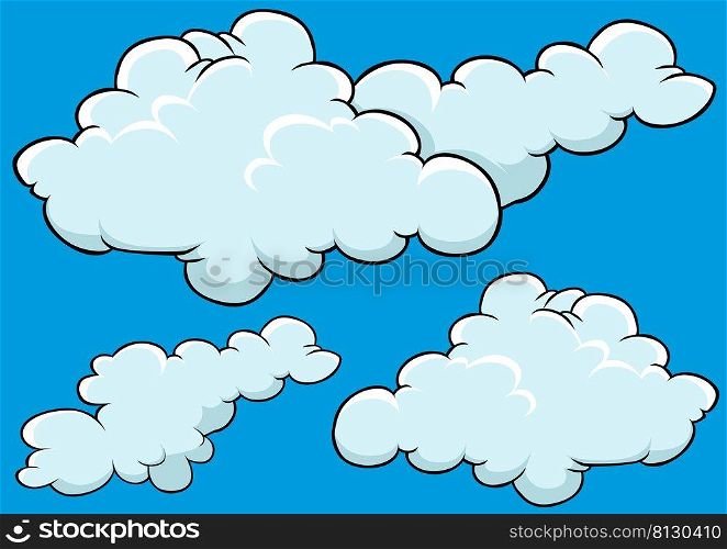 Set of Different Clouds - Colored Cartoon Illustration Isolated on White Background, Vector