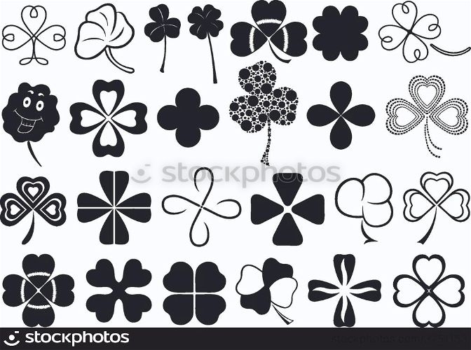 Set of different clovers set isolated on white