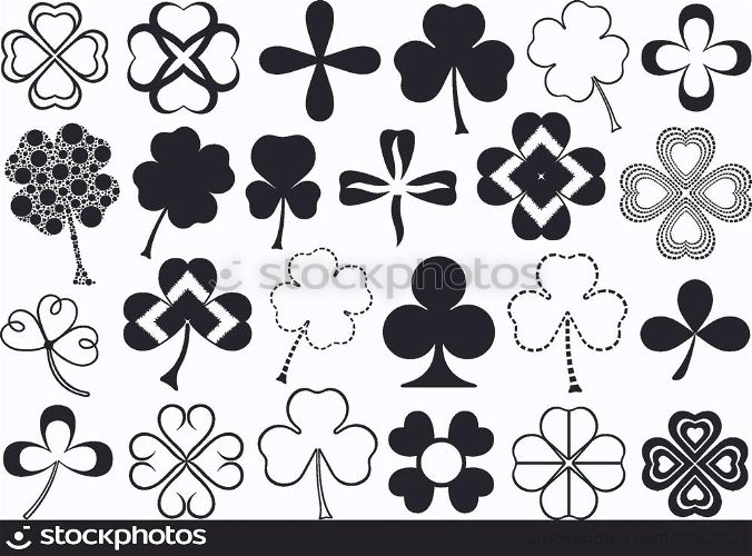 Set of different clovers set isolated on white