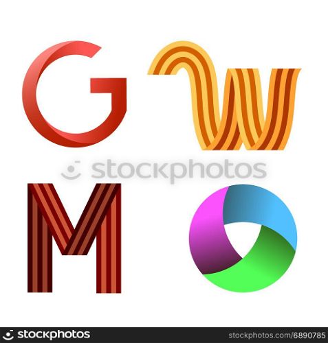 Set of Different Colored Icons Isolated on White Background. Colorful Letter Logo. Set of Different Colored Icons