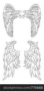 Set of different contour drawing of an angel wings. Vector element for your creativity. Set of different contour drawing of an angel wings.