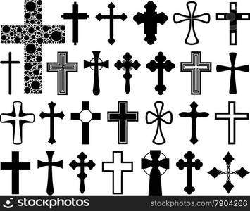 Set of different crosses isolated on white