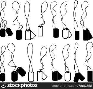 Set of different dog tags isolated on white