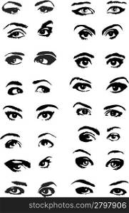 Set of different female eyes on a white background