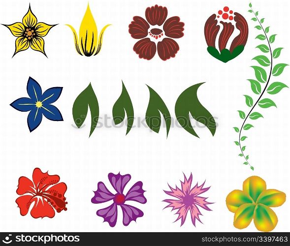 Set of different flower and leaves for self-supporting making floral ornate.