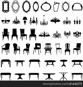 Set of different furniture silhouettes. Vector illustration.