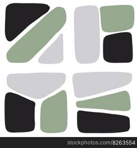 Set of different geometric shapes in green and grey colors. Rounded spots.. Set of different geometric shapes