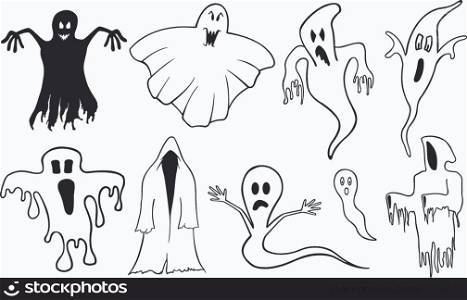 Set of different ghosts isolated on white