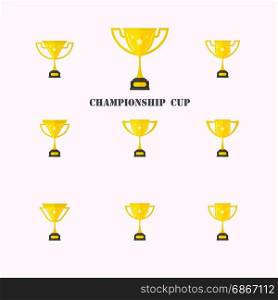 Set of different golden cups.Golden trophy cup isolated on white background.Premium quality.Shiny golden winner cup. Vector illustration.