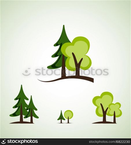Set of different green trees vector illustration