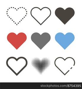 Set of different hearts icons. Icon heart in different stylish. Vector illustration