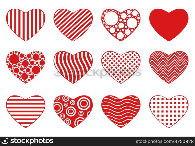 Set of different hearts isolated on white