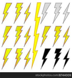 Set of Different Lightning Bolt Icons Isolated on White Background. Set of Different Lightning Bolt Icons Isolated on White Background.