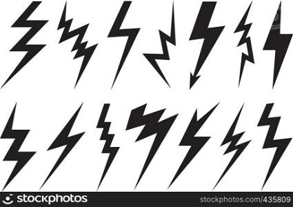 Set of different lightning bolts isolated on white
