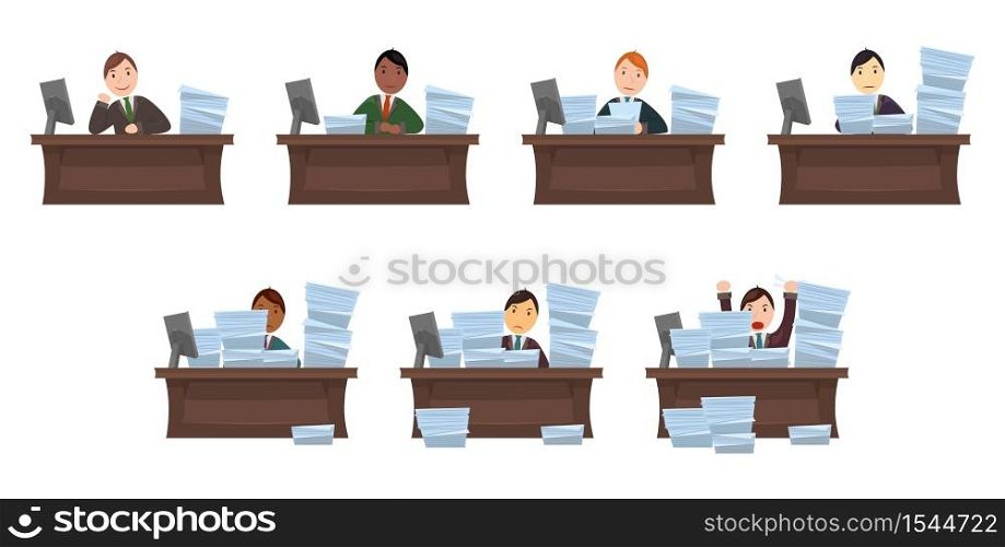 Set of different nationalities Workload workers in cartoon style. The object is separate from the background. Vector element for articles, banners, icons and your design.. Set of different nationalities Workload workers in cartoon style. The object is separate from the background.