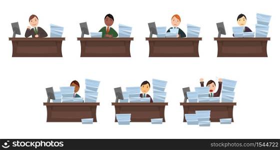 Set of different nationalities Workload workers in cartoon style. The object is separate from the background. Vector element for articles, banners, icons and your design.. Set of different nationalities Workload workers in cartoon style. The object is separate from the background.