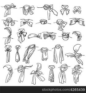 set of different neckerchiefs tied in different ways