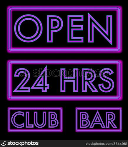 Set of Different Neon Signs on Black Background