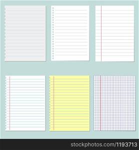 Set of different notebook paper vector. Set of different notebook paper