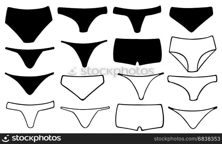 Set of different panties isolated on white