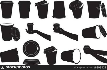 Set of different paper cups for coffee or tea isolated on white