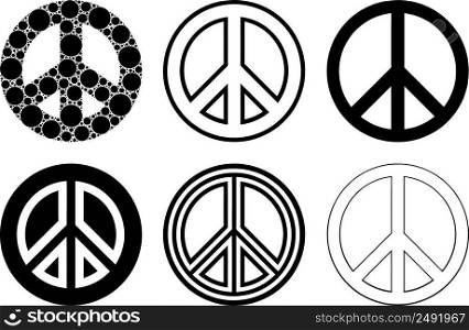 Set of different peace signs isolated on white