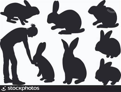 Set of different rabbits isolated on white
