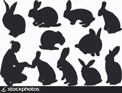 Set of different rabbits isolated on white
