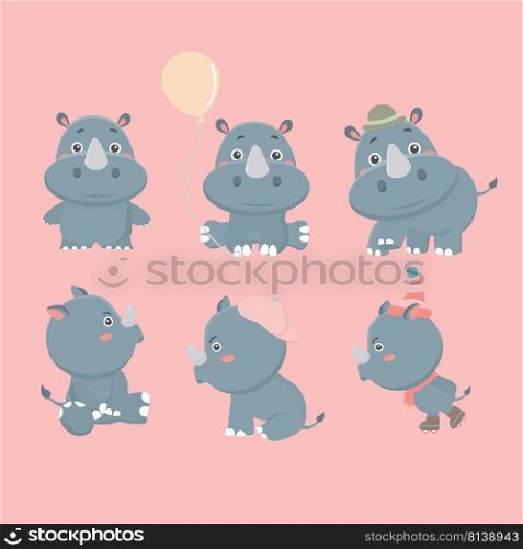 Set of different rhinoceroses. 