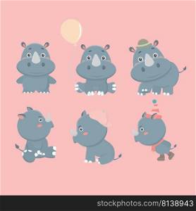 Set of different rhinoceroses. 