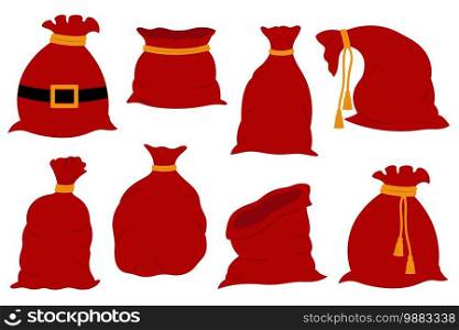 Set of different Santa Claus bags isolated on white