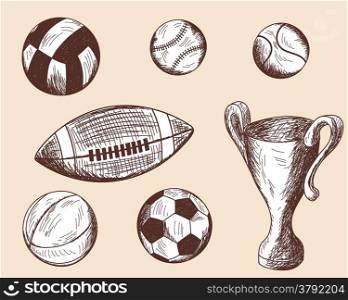 Set of different sketch balls. EPS 10 vector illustration without transparency.