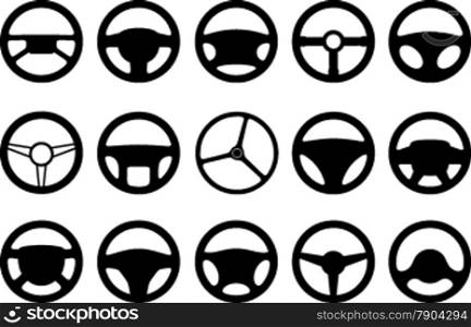 Set of different steering wheels isolated on white