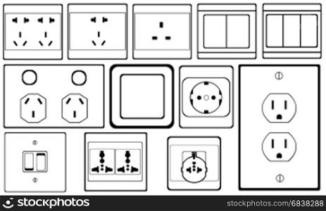 Set of different switches and sockets isolated on white